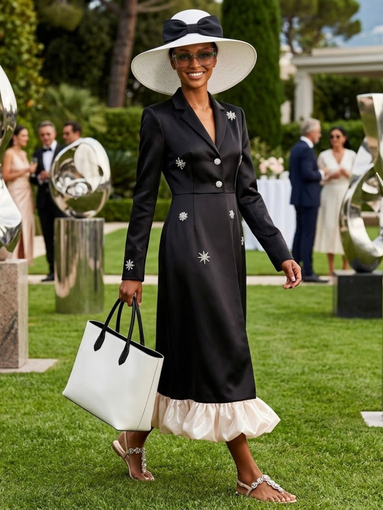 Women's Dress Elegant Black Satin HARLEM New Collection THE HAMPTONS BYMANYC ® New York-0