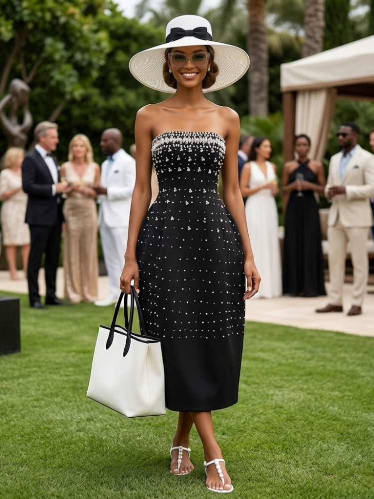 Women's Dress Strapless Embellished Black TRIBECA New Collection THE HAMPTONS BYMANYC ® New York-0