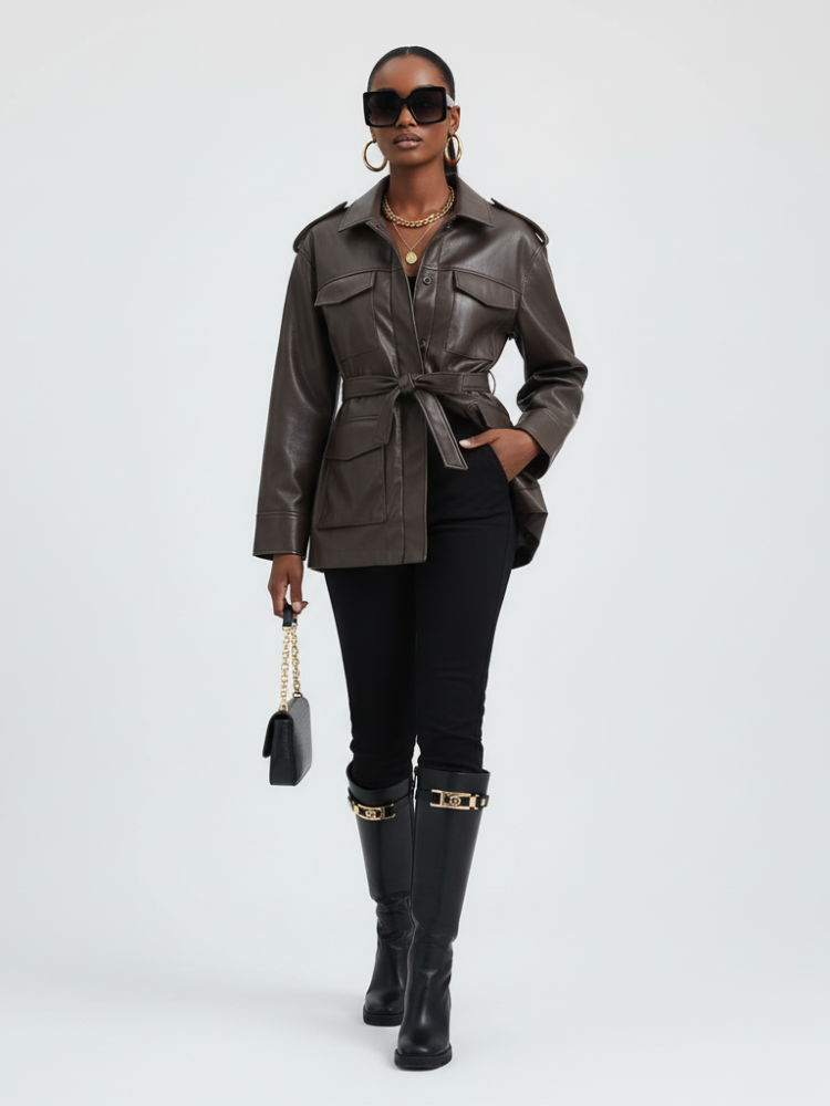 Women's Faux Leather Safari Jacket UPPER EAST SIDE ECO FASHION BYMANYC ® New York-2