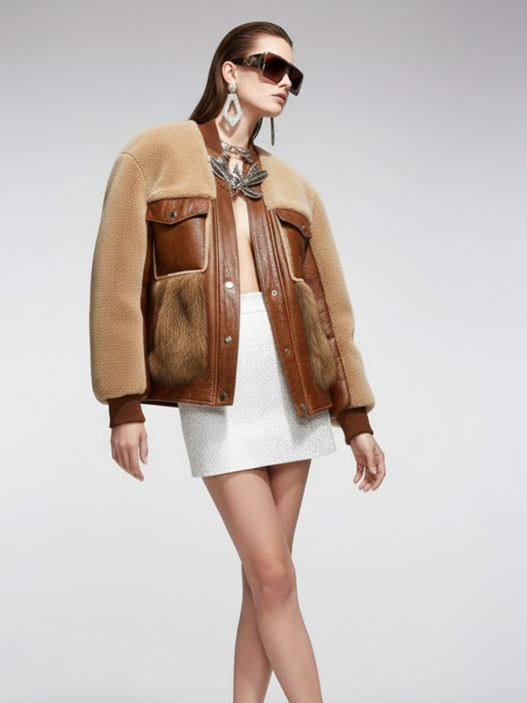 Women's Leather Fur Hybrid Jacket SOHO New Collection Couture in Manhattan BYMANYC ® New York-0