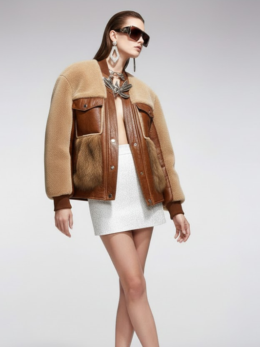 Women's Leather Fur Hybrid Jacket SOHO New Collection Couture in Manhattan BYMANYC ® New York-0