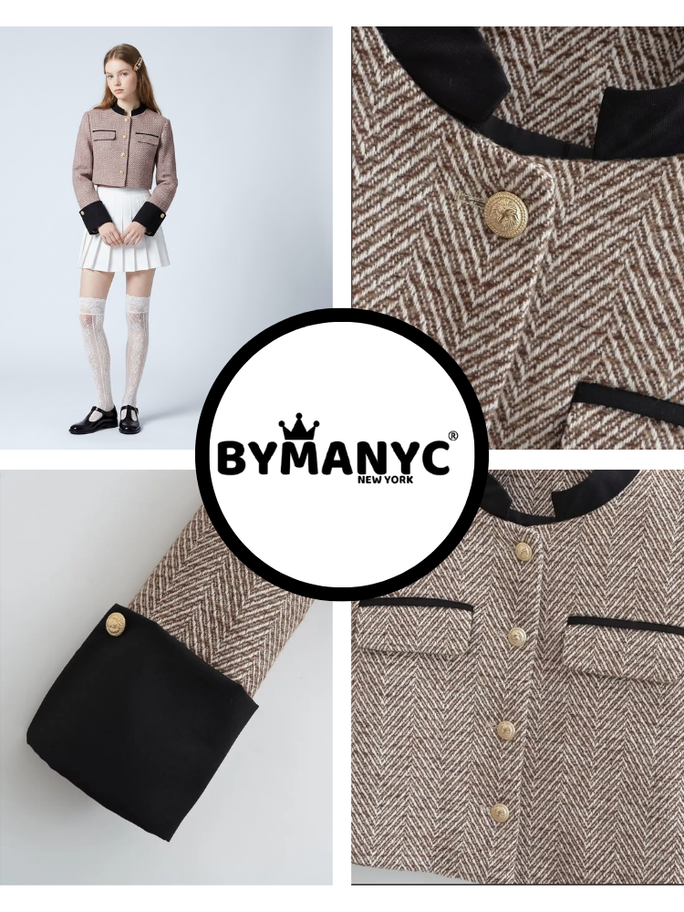Women's Luxury Cropped Herringbone Jacket BELMONT New Collection Prêt-à-Porter BYMANYC ® New York-1