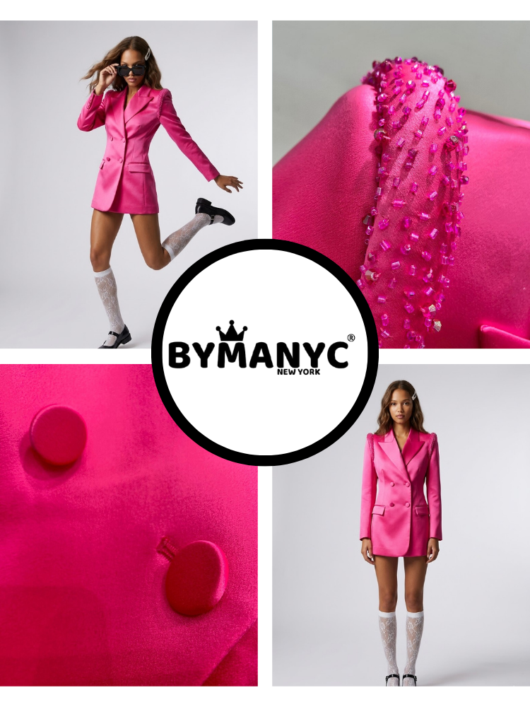 Women's Luxury Pink Satin Blazer SOHO MAGENTA New Collection Prêt-à-Porter BYMANYC ® New York-2