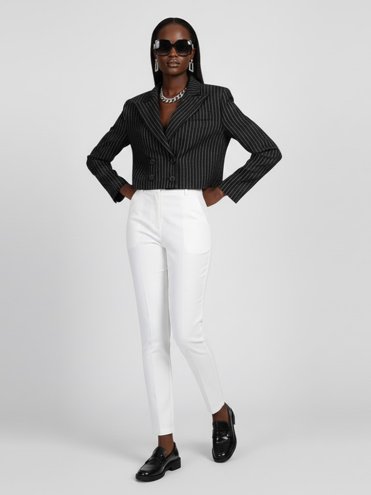 Women's Striped Cropped Tailored Jacket - FORT GREENE: New Collection COUTURE in BROOKLYN - BYMANYC ® New York-1