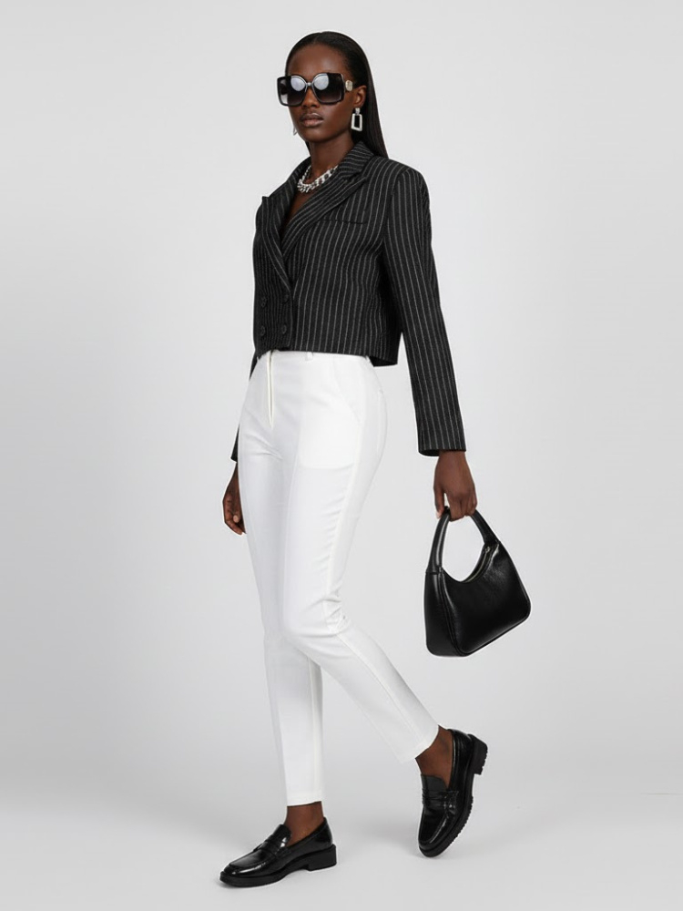 Women's Striped Cropped Tailored Jacket - FORT GREENE: New Collection COUTURE in BROOKLYN - BYMANYC ® New York-2