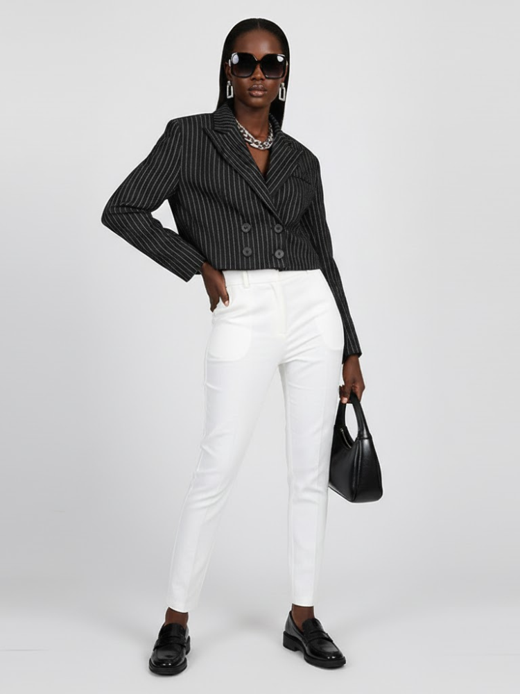 Women's Striped Cropped Tailored Jacket - FORT GREENE: New Collection COUTURE in BROOKLYN - BYMANYC ® New York-0