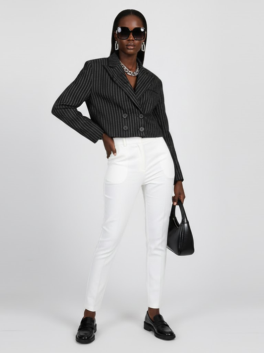 Women's Striped Cropped Tailored Jacket - FORT GREENE: New Collection COUTURE in BROOKLYN - BYMANYC ® New York-0