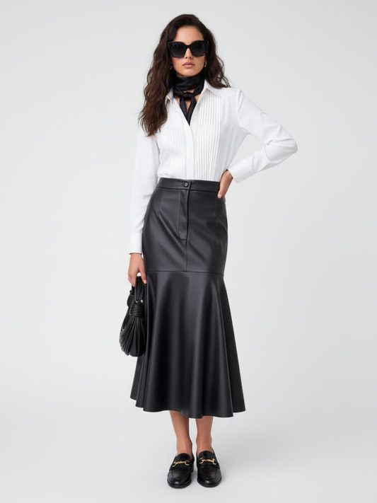 Women's Vegan Leather Fishtail Long Skirt TRIBECA COUTURE BYMANYC ® New York-0