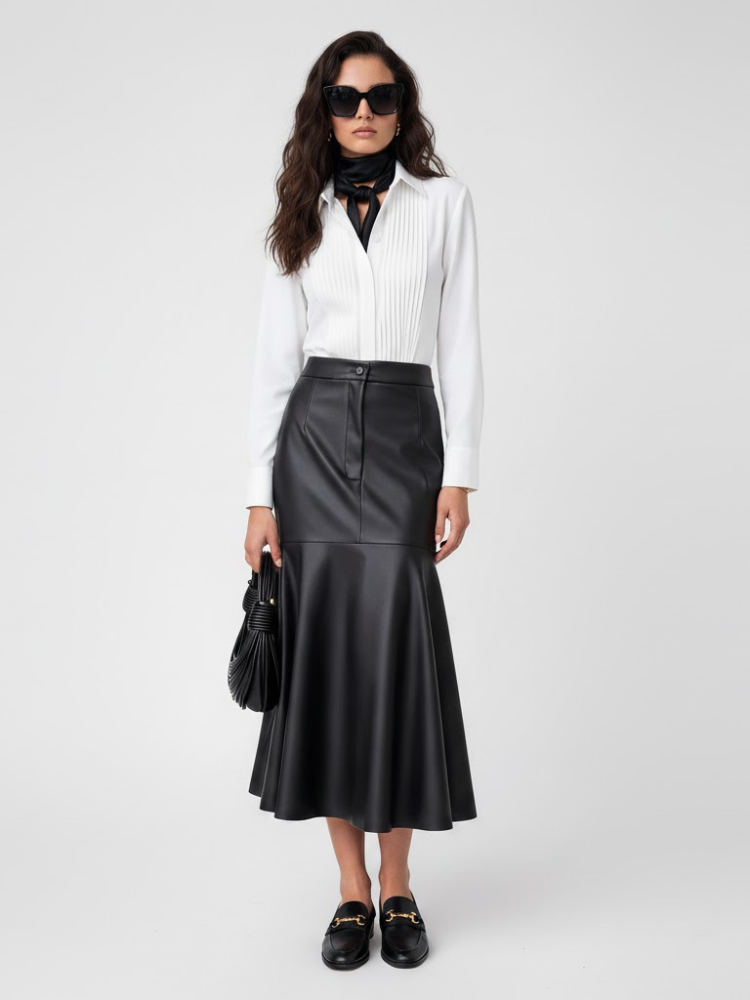 Women's Vegan Leather Fishtail Long Skirt TRIBECA COUTURE BYMANYC ® New York-2