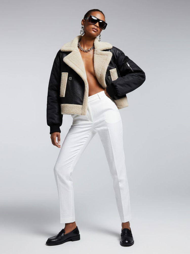 Women's Vegan Leather & Shearling Bomber Jacket BLACK - PARK SLOPE: New Collection COUTURE in BROOKLYN - BYMANYC ® New York-0