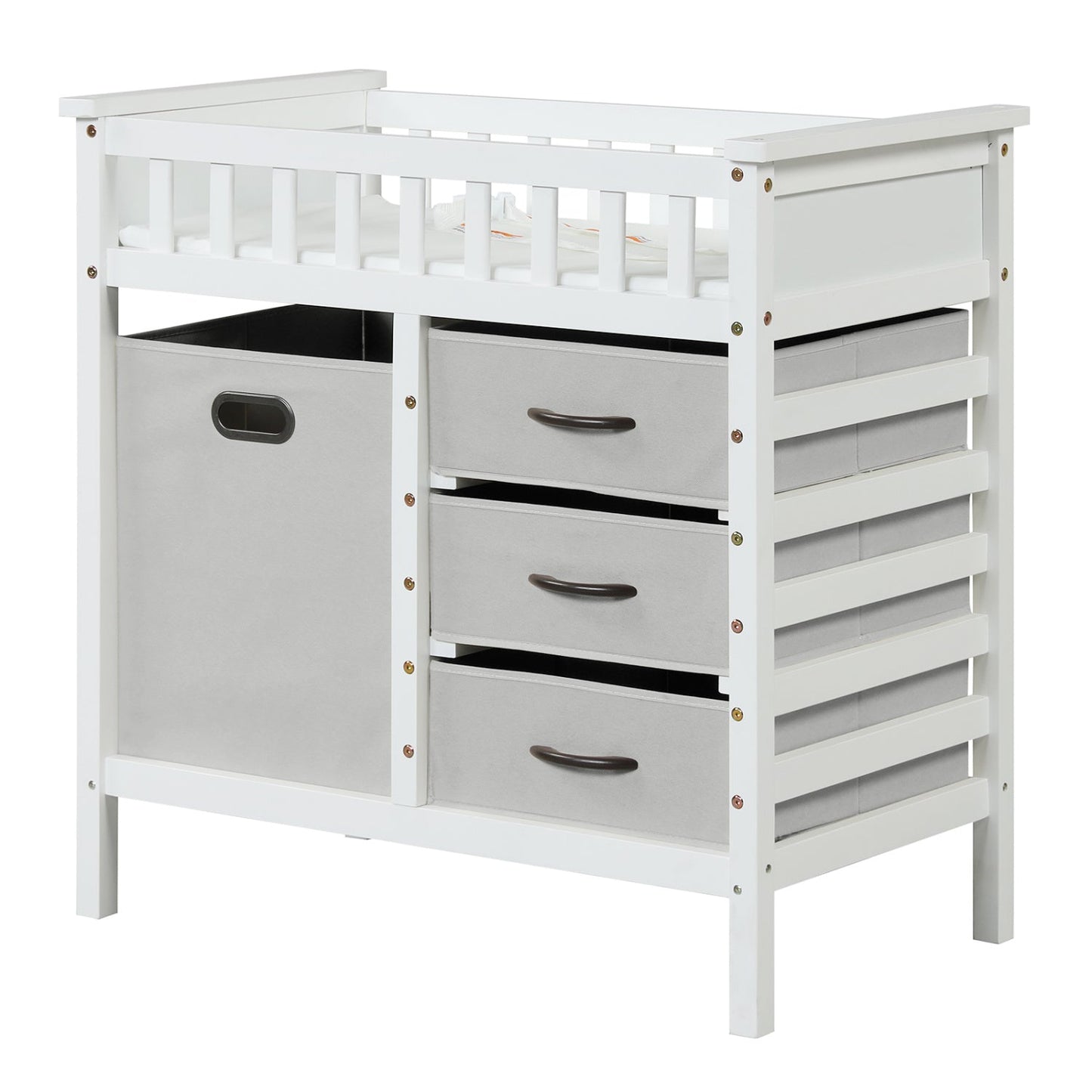 Wooden Baby Changing Table Diaper Changing Station with 3 Fabric Storage Drawers