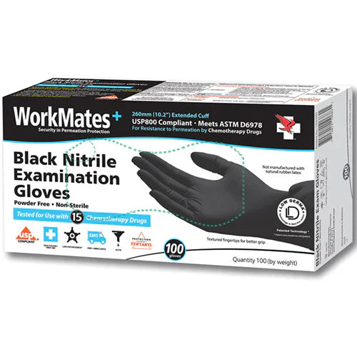 Workmates General Purpose Nitrile Gloves, Black, Medium, 100 Count