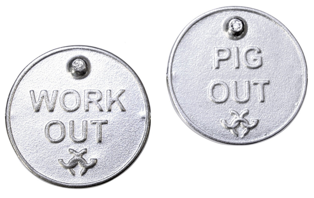 Decision Coin Necklace: "Work Out/ Pig Out" Sterling Silver & Diamonds-11