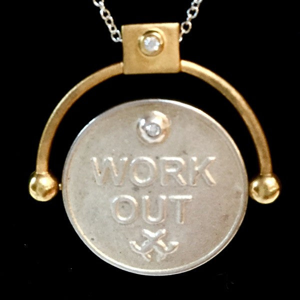 Decision Coin Necklace: "Work Out/ Pig Out" Sterling Silver & Diamonds-8