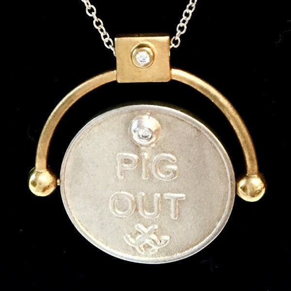 Decision Coin Necklace: "Work Out/ Pig Out" Sterling Silver & Diamonds-9