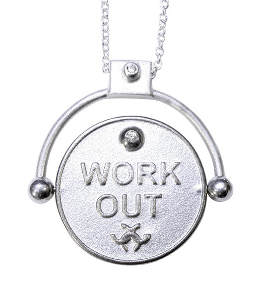 Decision Coin Necklace: "Work Out/ Pig Out" Sterling Silver & Diamonds-6