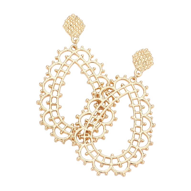 Cut Out Detailed Metal Teardrop Dangle Earrings