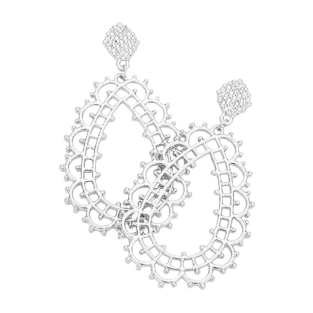 Cut Out Detailed Metal Teardrop Dangle Earrings