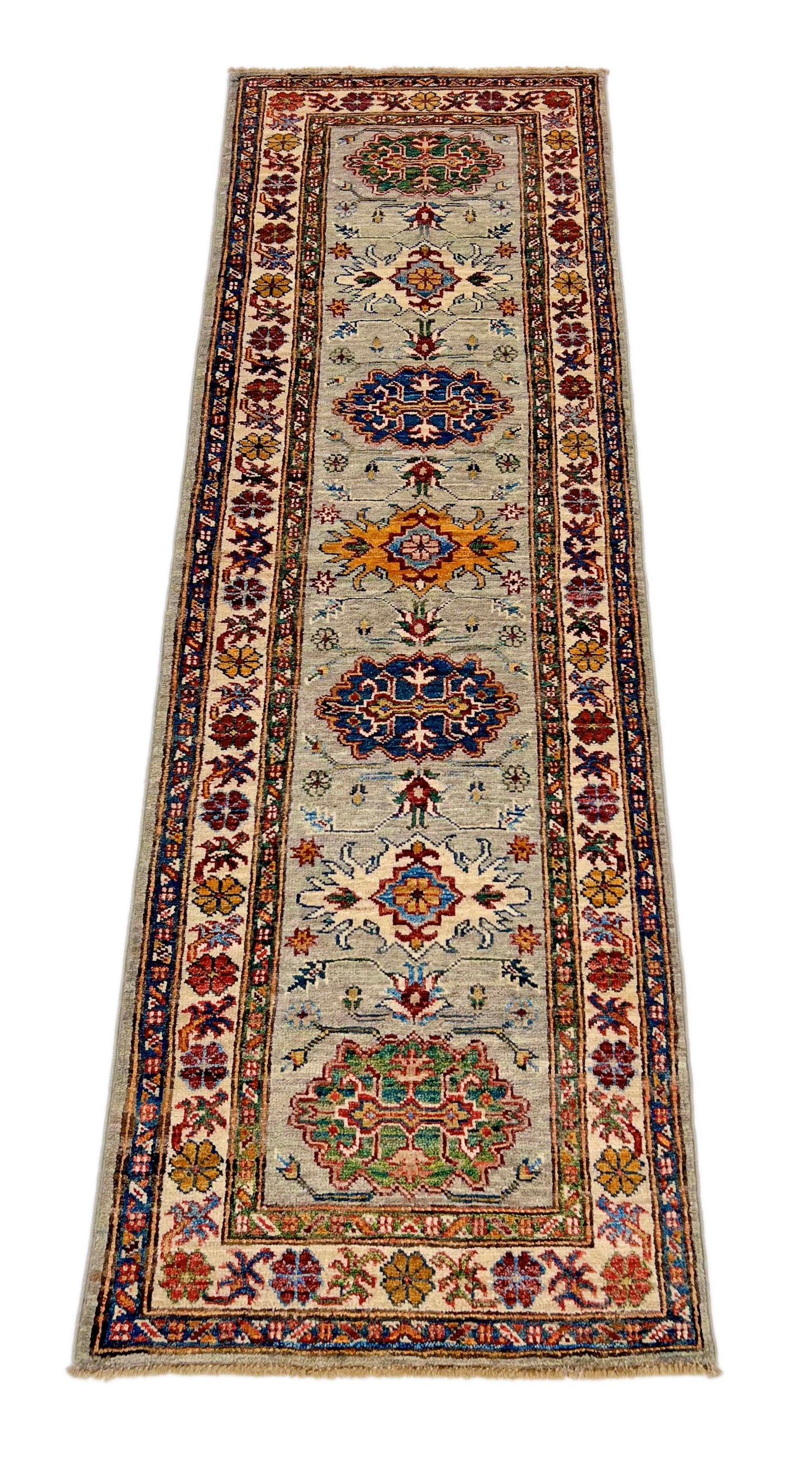 Super Kazak (2'00"x6'00") light gray/multicolor-1