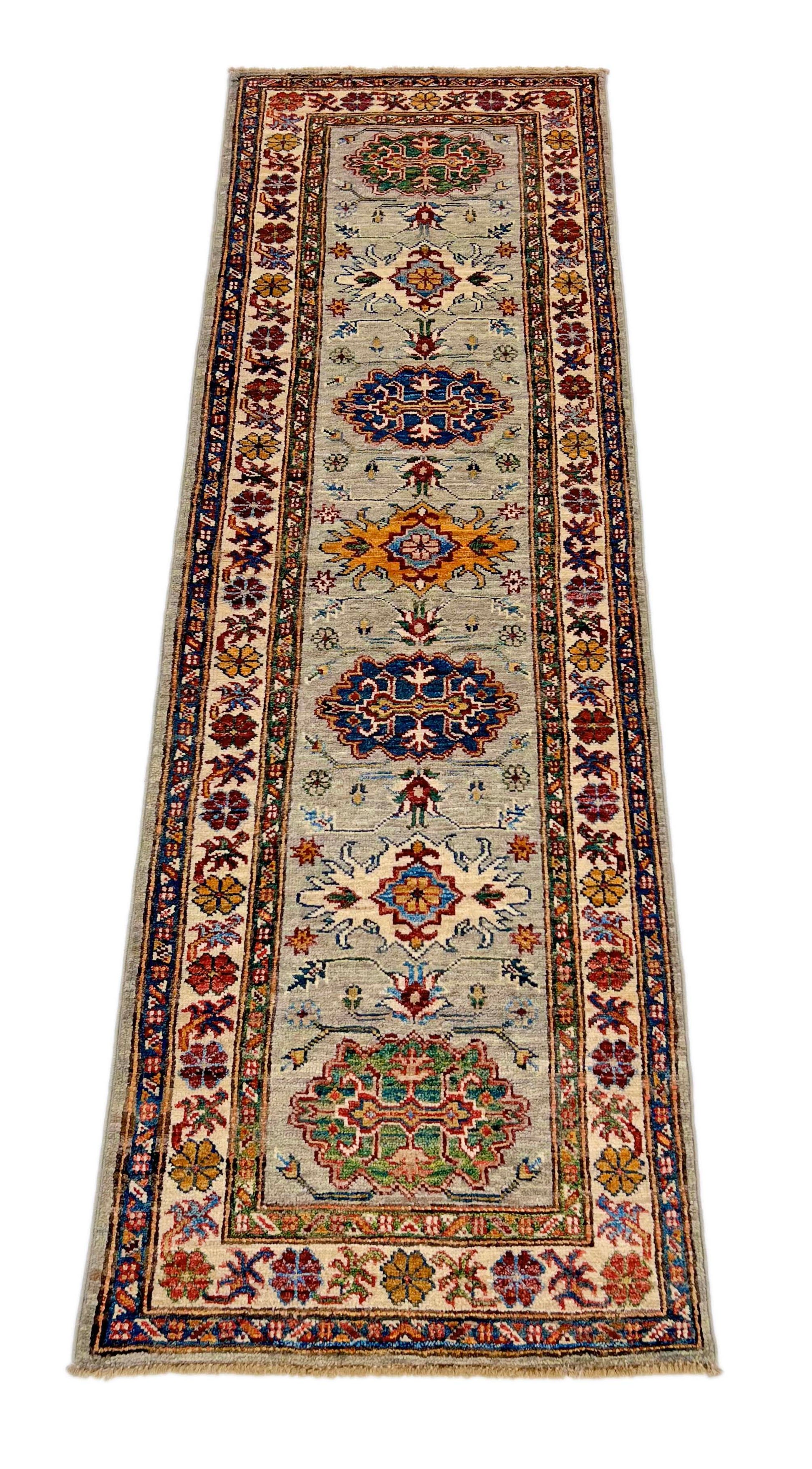 Super Kazak (2'00"x6'00") light gray/multicolor-1