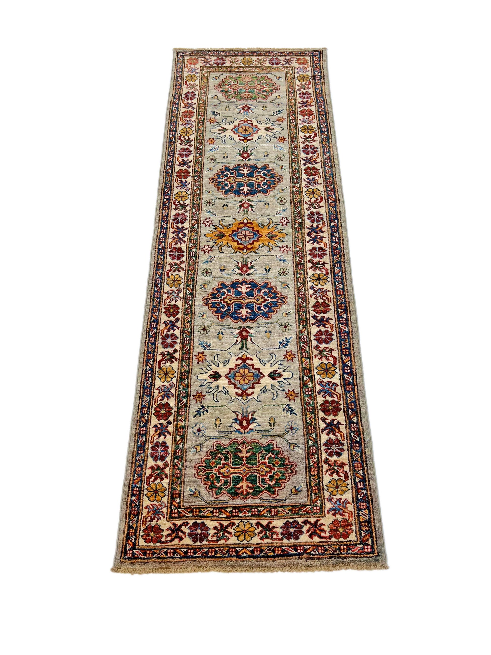 Super Kazak (2'00"x6'00") light gray/multicolor-2