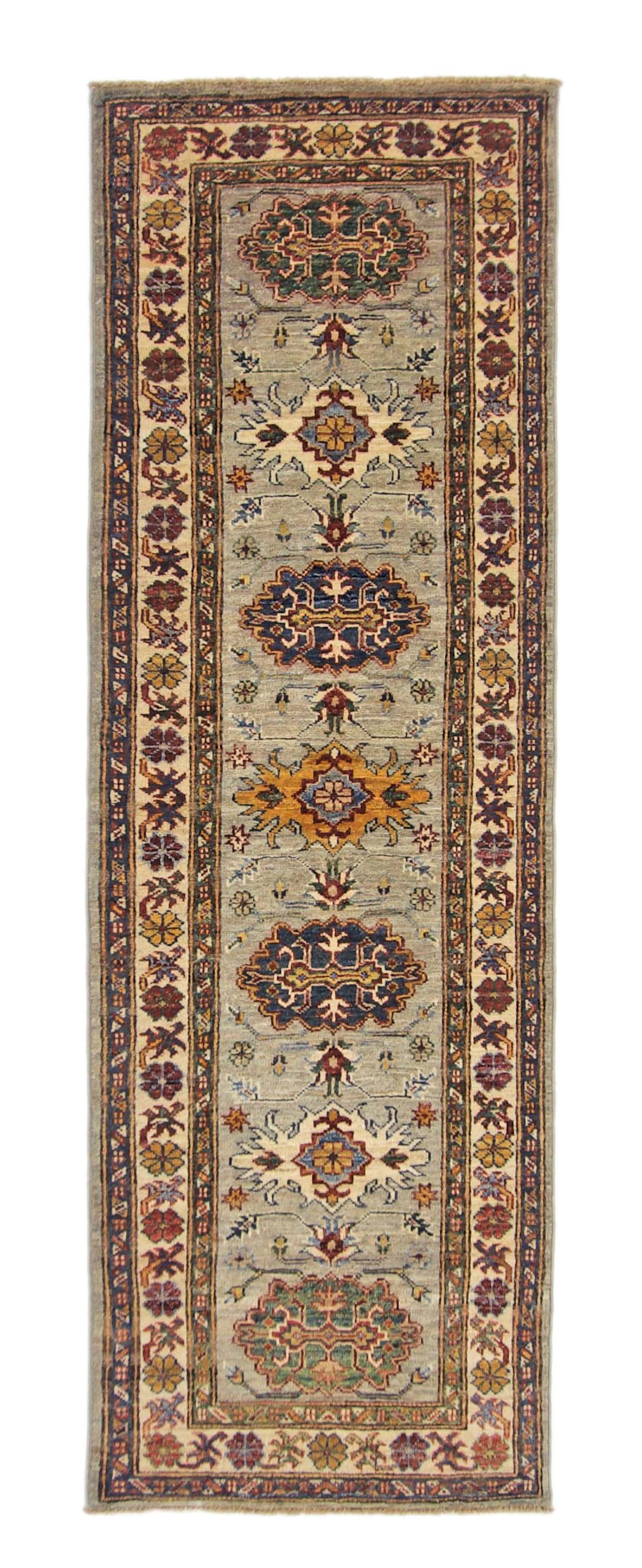 Super Kazak (2'00"x6'00") light gray/multicolor-0