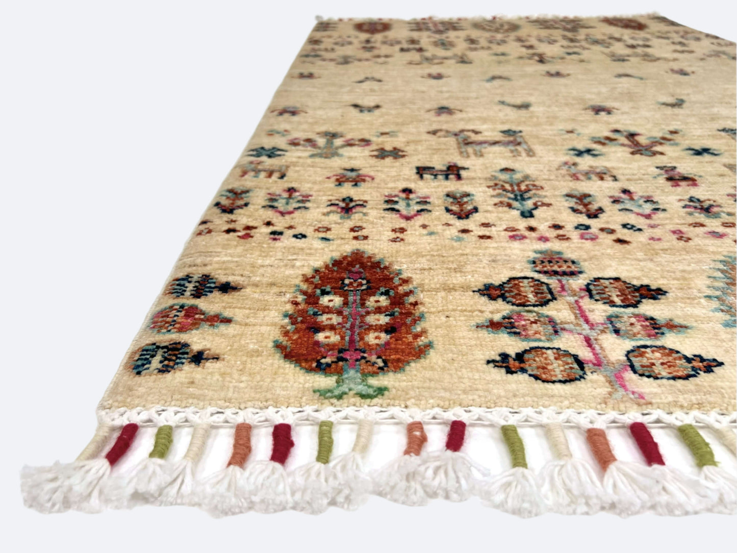 Afghan Gabbeh (2'08"x4'00") ivory/pastel-1