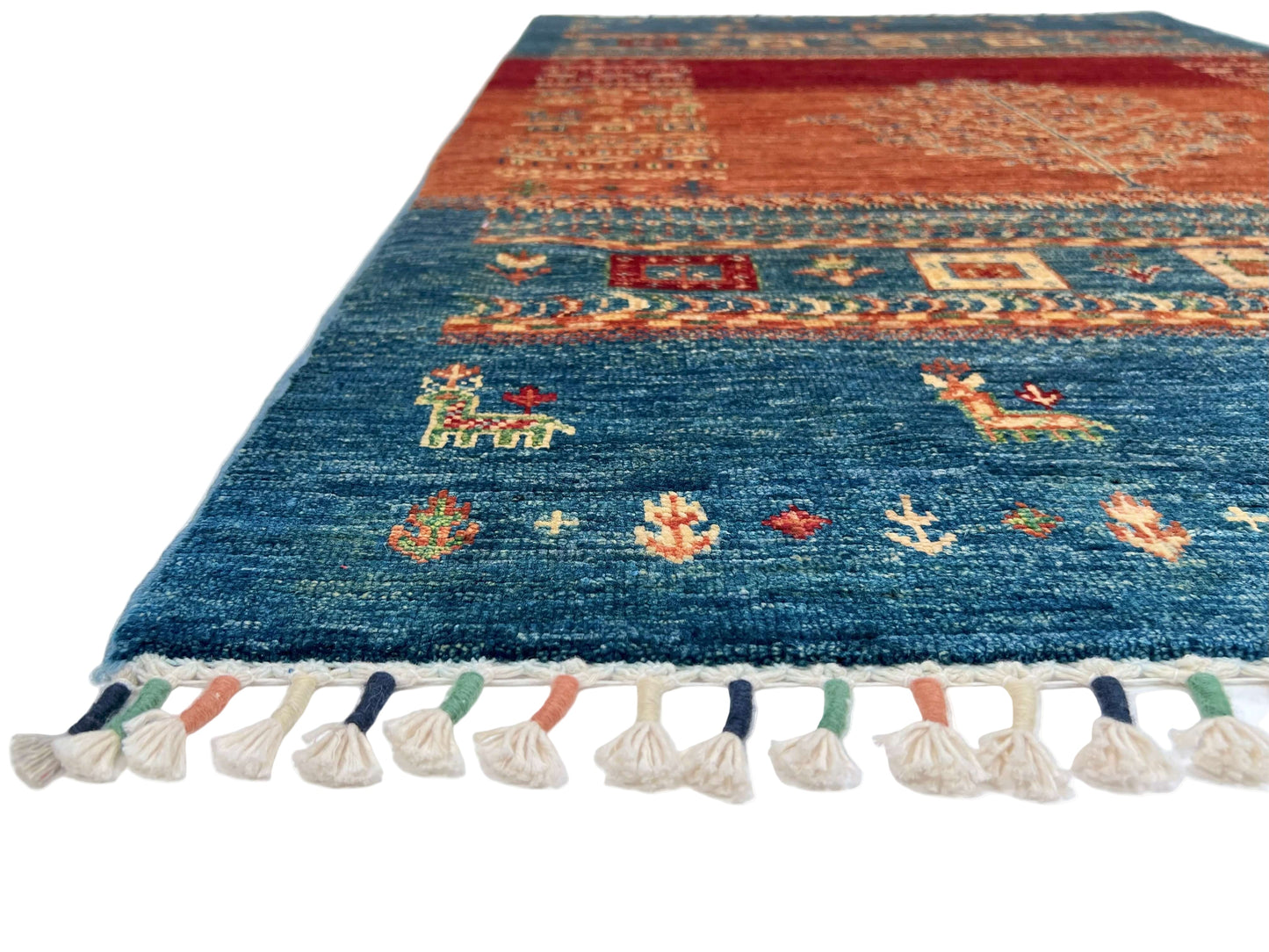 Afghan Tree of Life Gabbeh (3'04"x5'00") rust/blue-1