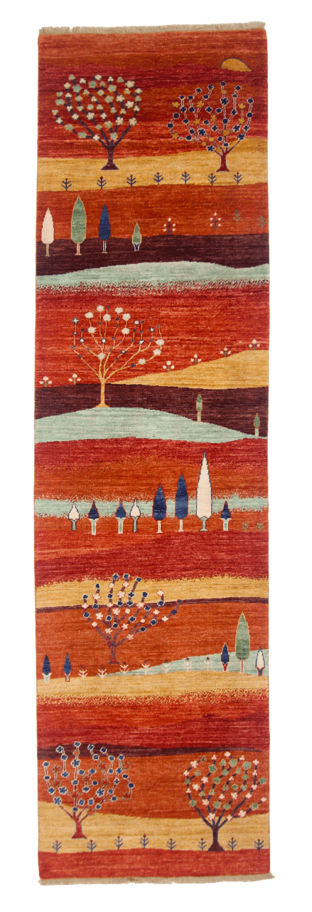 Scenic Afghan Gabbeh (2'08"x9'09") rust-0