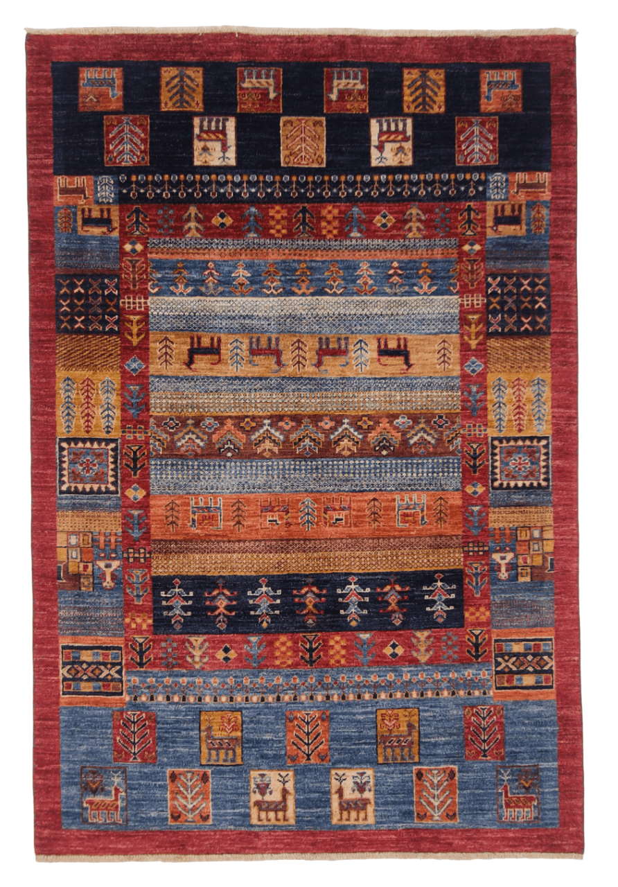 Afghan Gabbeh (4'02"x6'03") navy/blue/red-0
