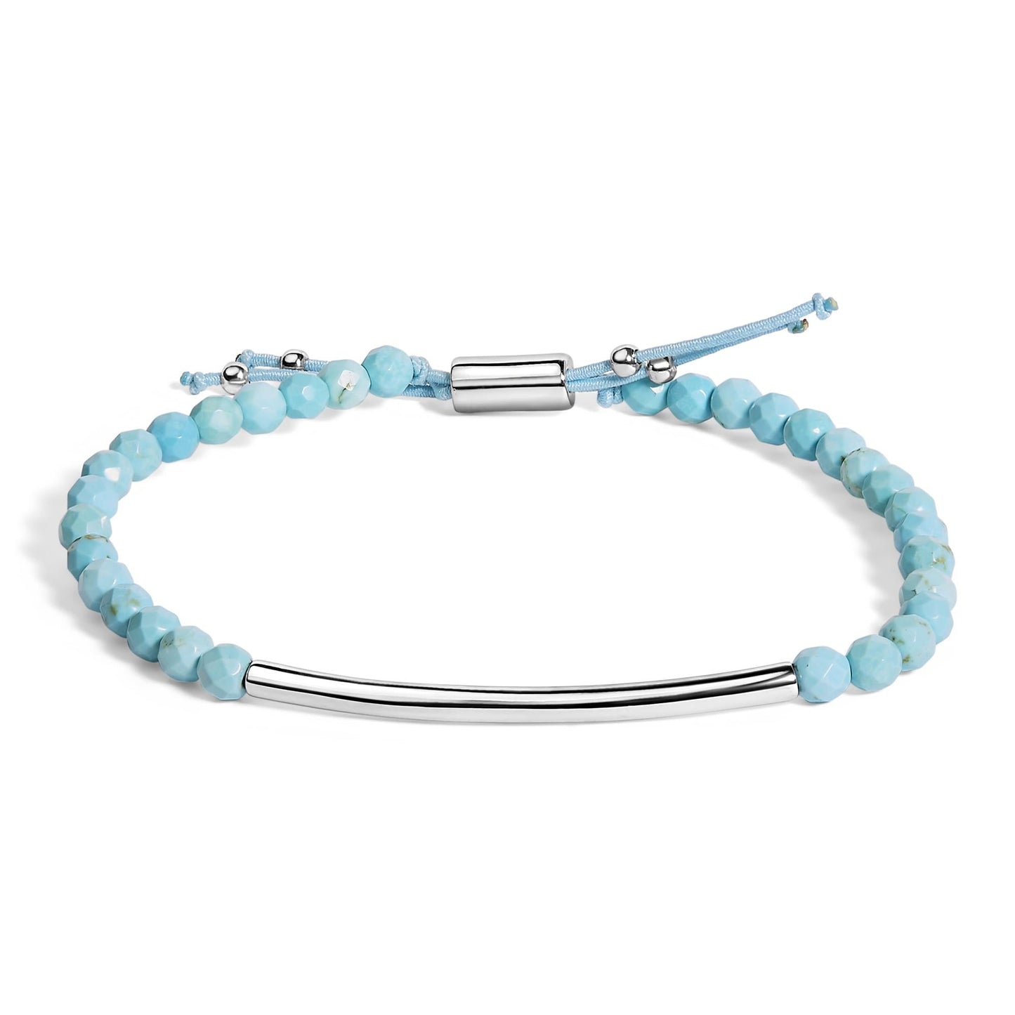 Sterling Silver Turquoise Beads Station Bracelet with Bolo Clasp-0
