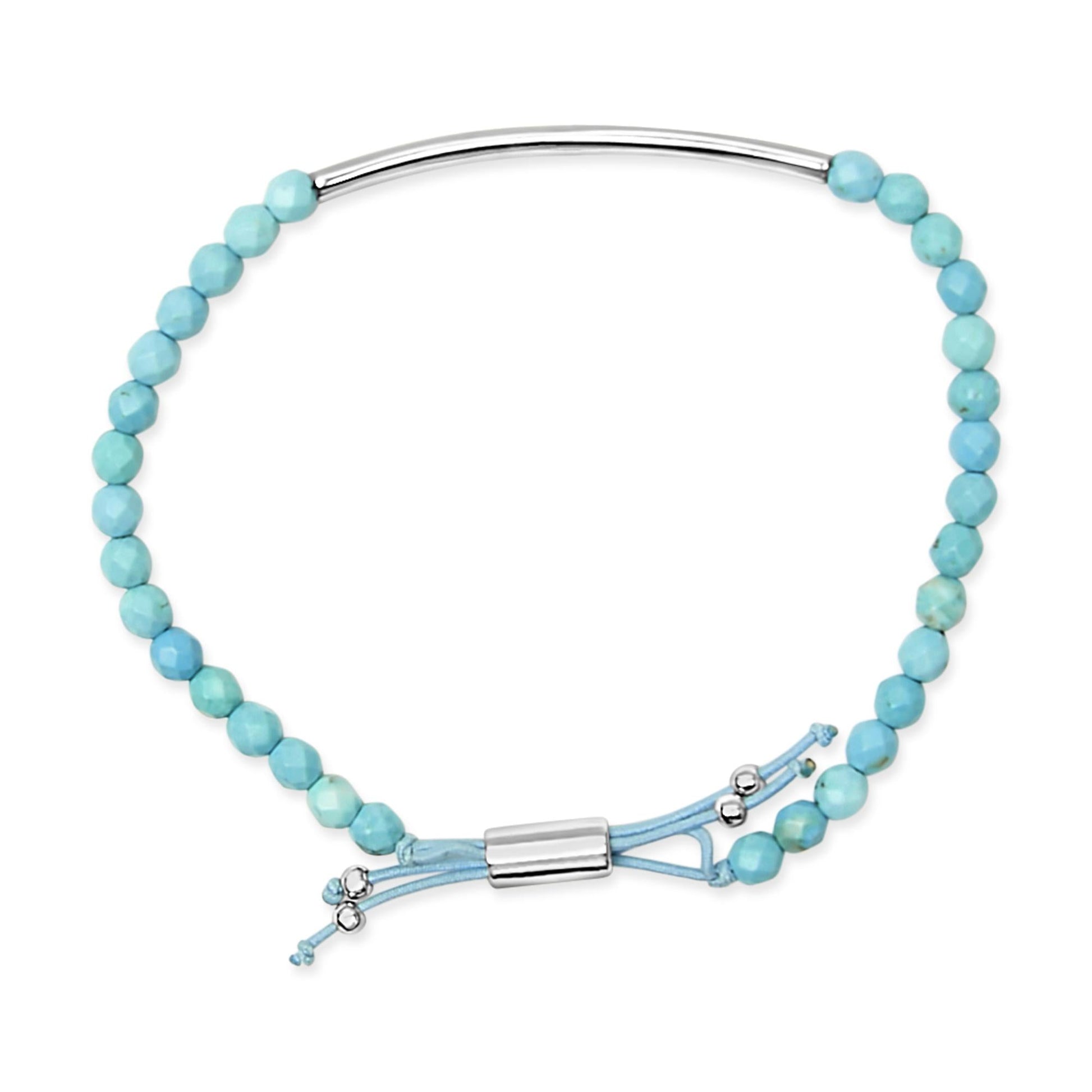 Sterling Silver Turquoise Beads Station Bracelet with Bolo Clasp-3