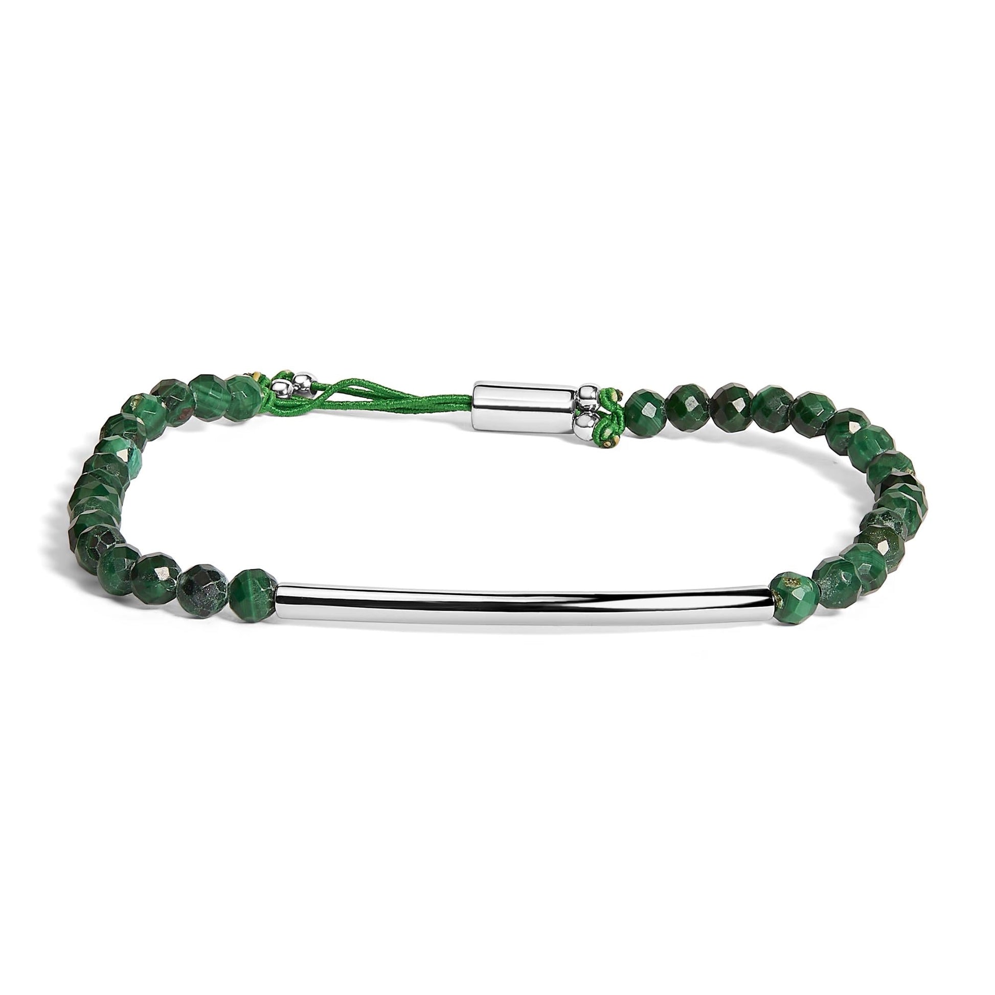Sterling Silver Malachite Bead Station Bracelet with Bolo Clasp-0