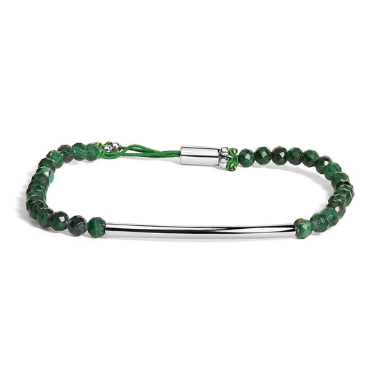 Sterling Silver Malachite Bead Station Bracelet with Bolo Clasp-0