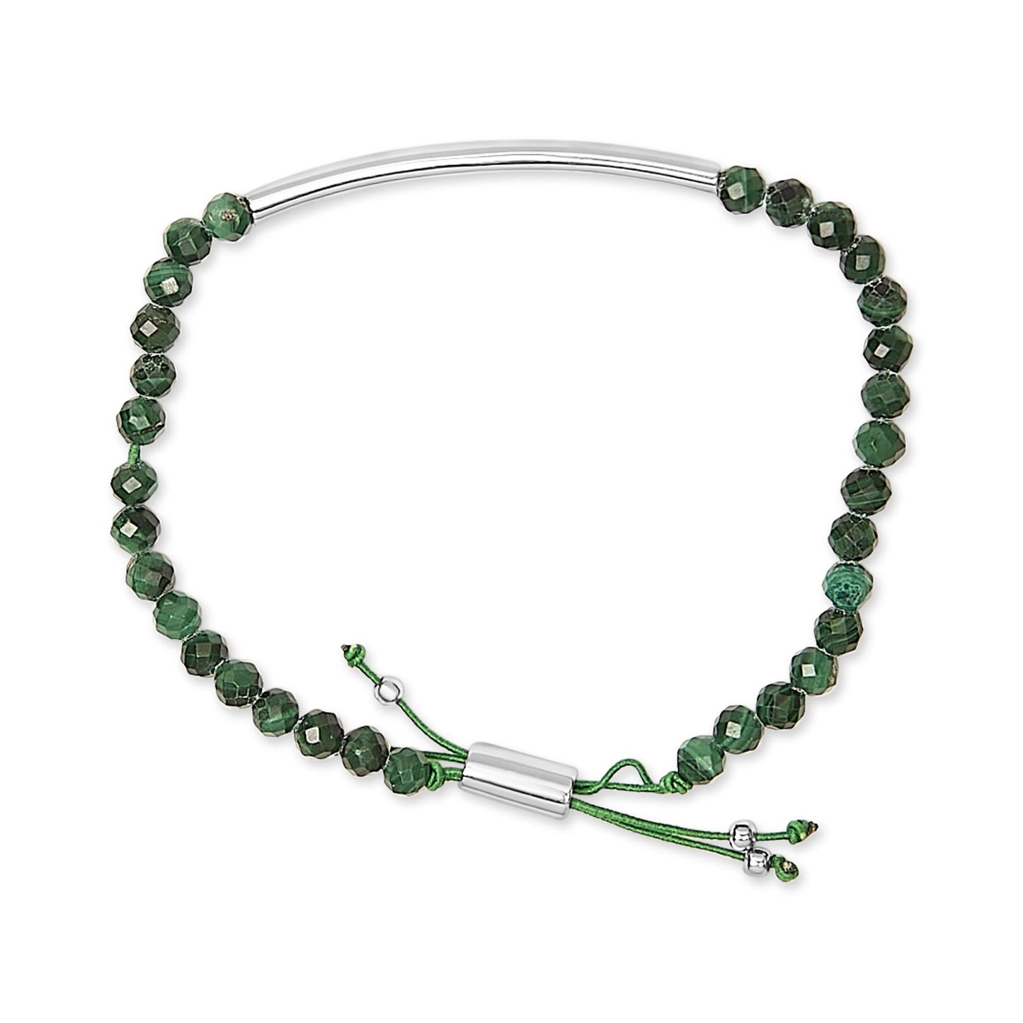 Sterling Silver Malachite Bead Station Bracelet with Bolo Clasp-3