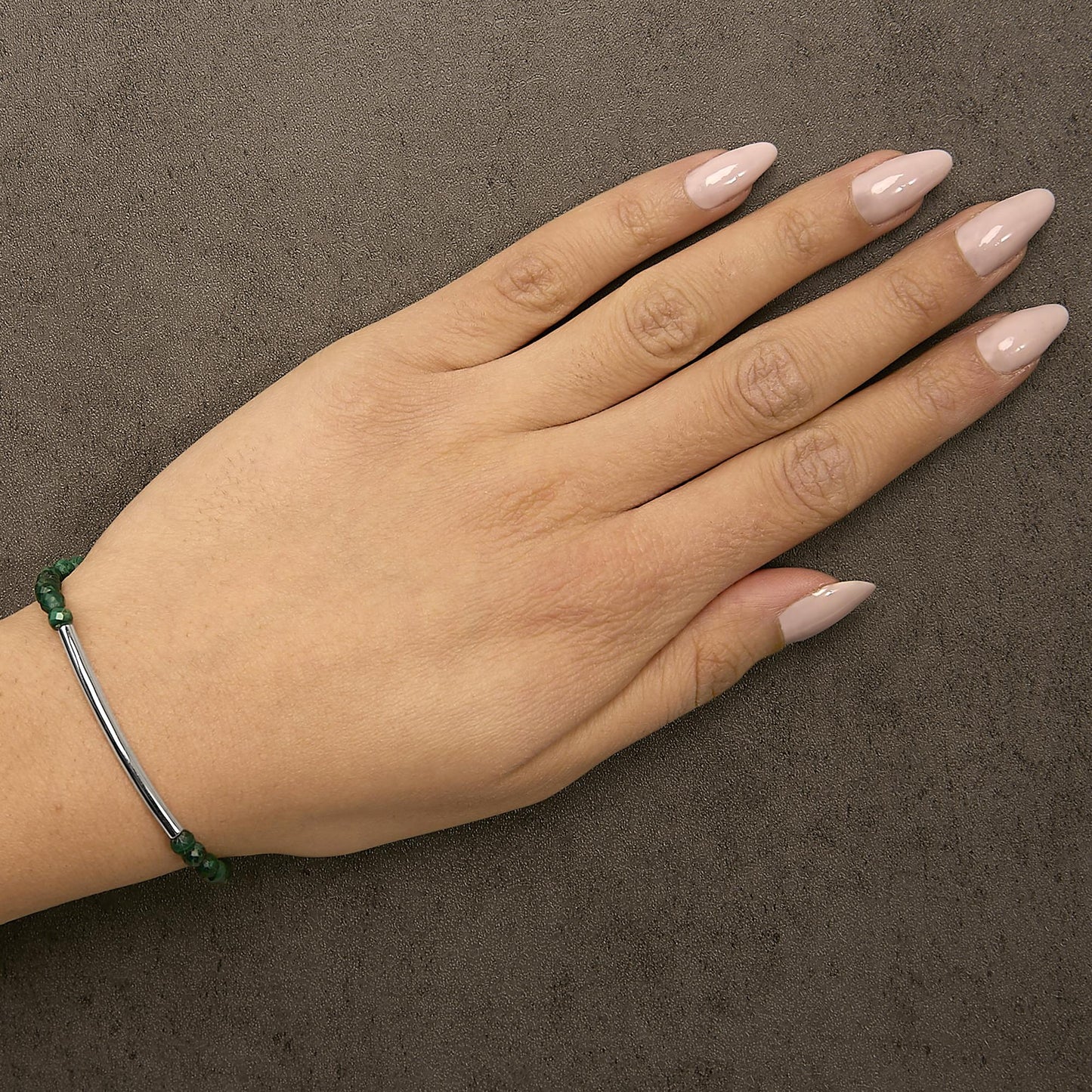 Sterling Silver Malachite Bead Station Bracelet with Bolo Clasp-2