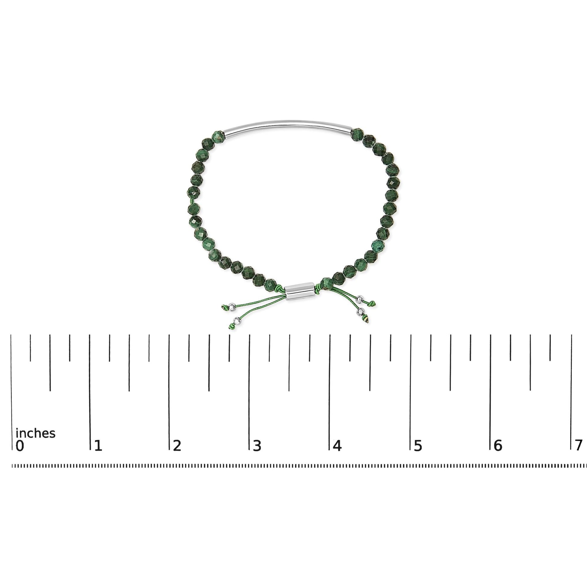 Sterling Silver Malachite Bead Station Bracelet with Bolo Clasp-4
