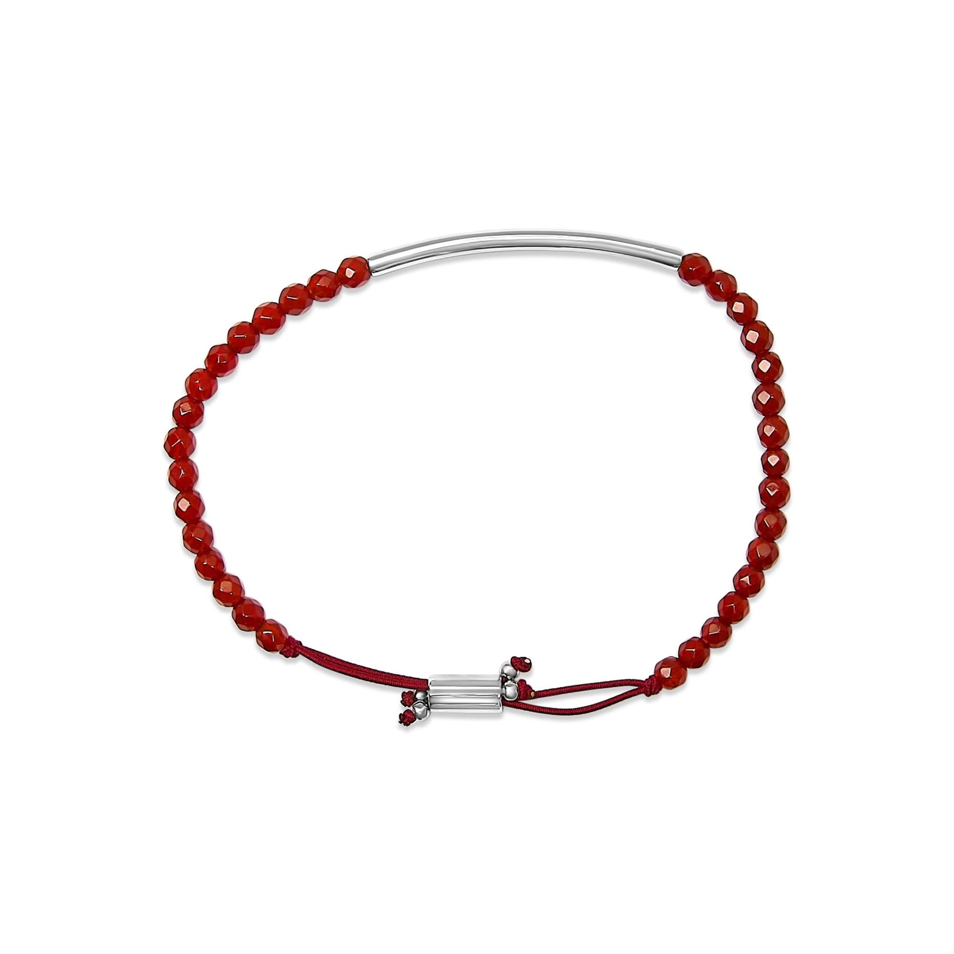 Sterling Silver Red Jasper Bead Station Bracelet with Bolo Clasp-3