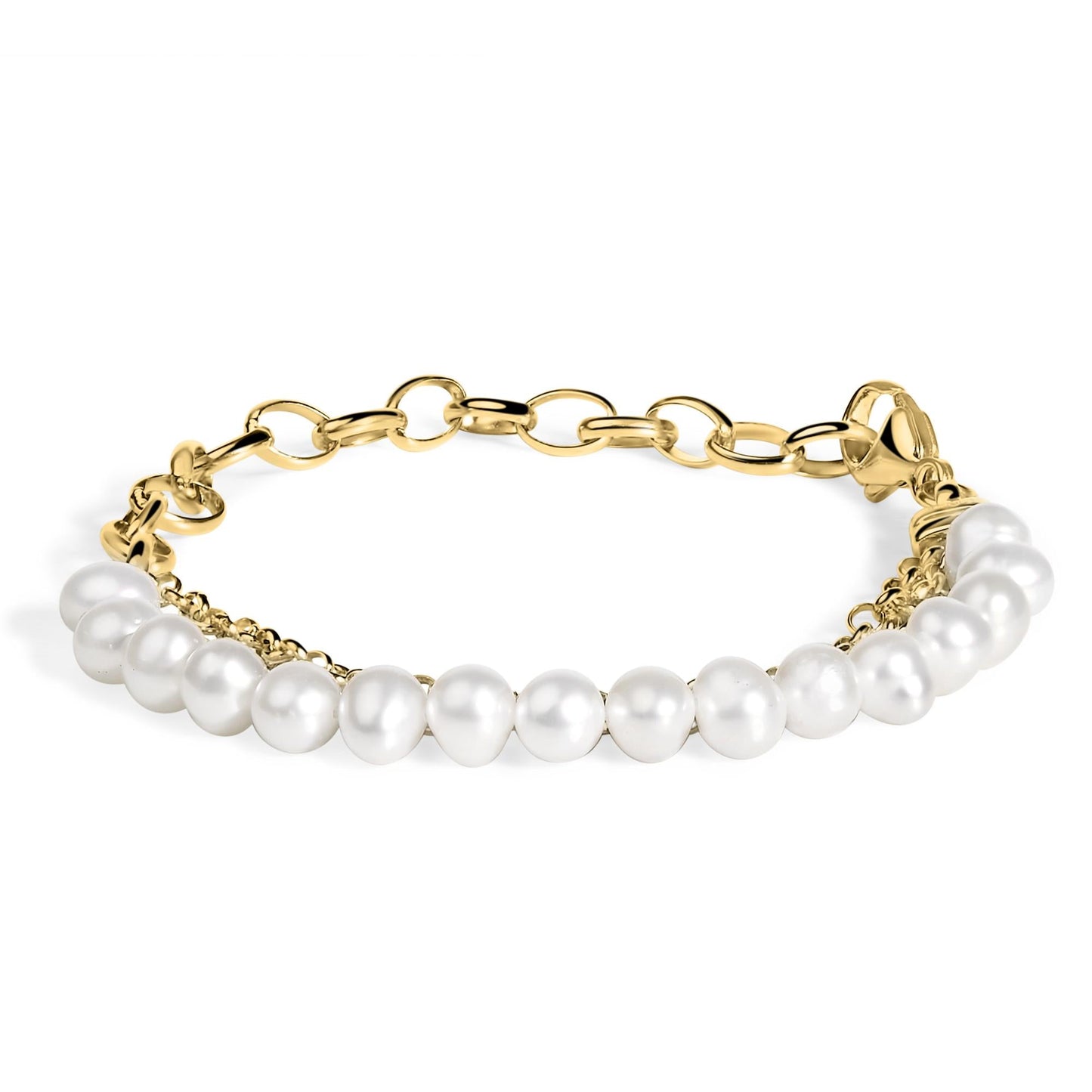 18K Yellow Gold Vermeil Cultured Pearl Station Link Bracelet-0