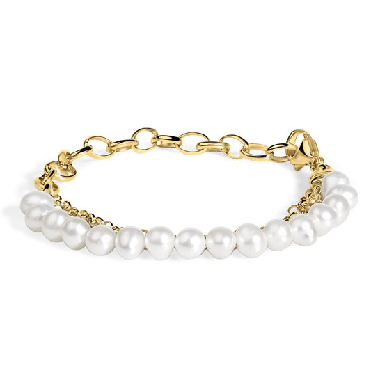 18K Yellow Gold Vermeil Cultured Pearl Station Link Bracelet-0