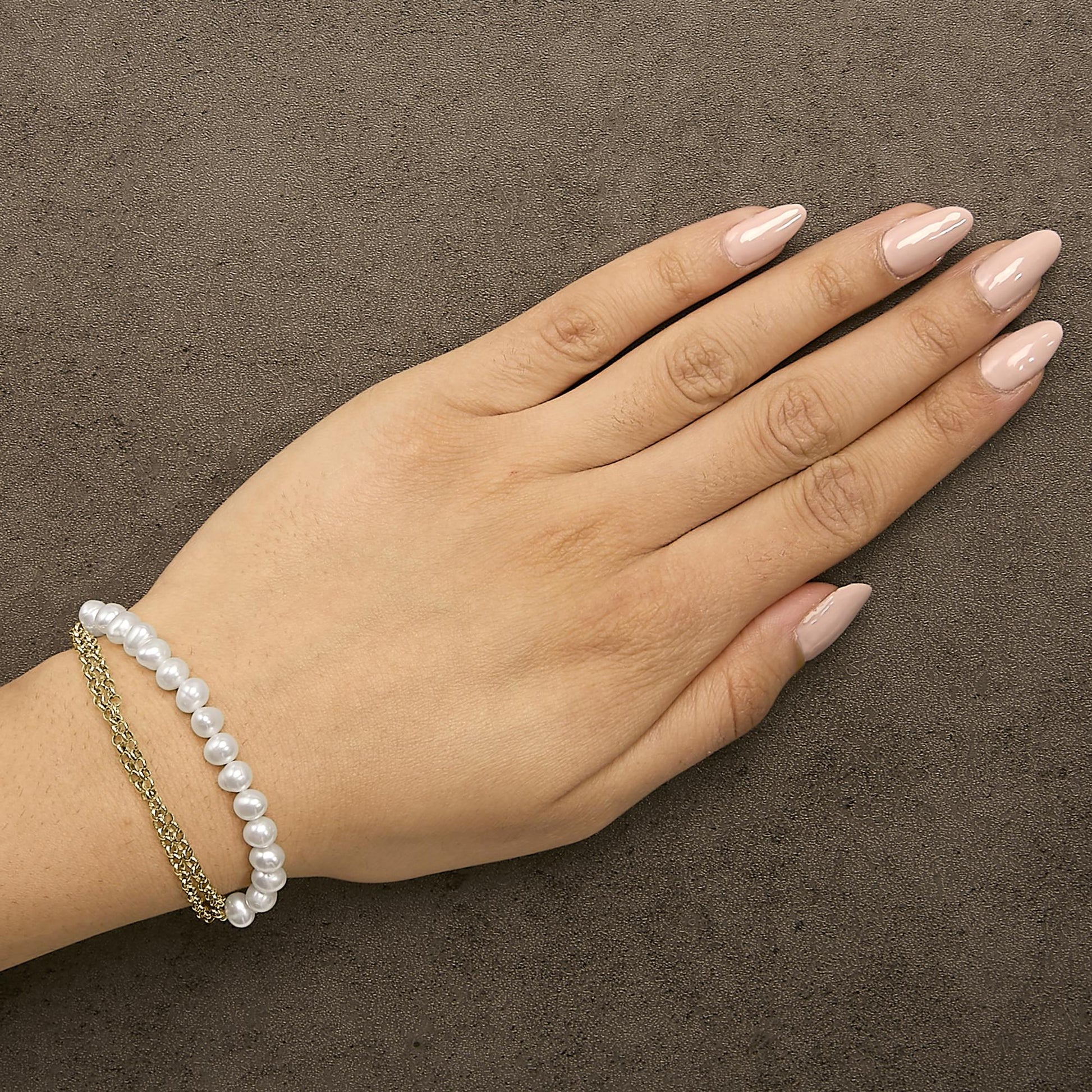 18K Yellow Gold Vermeil Cultured Pearl Station Link Bracelet-2