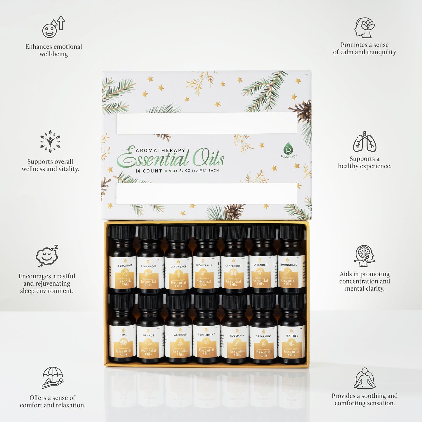 Pursonic Essential Oils Christmas Gift Set – 14-Piece Aromatherapy Collection-1