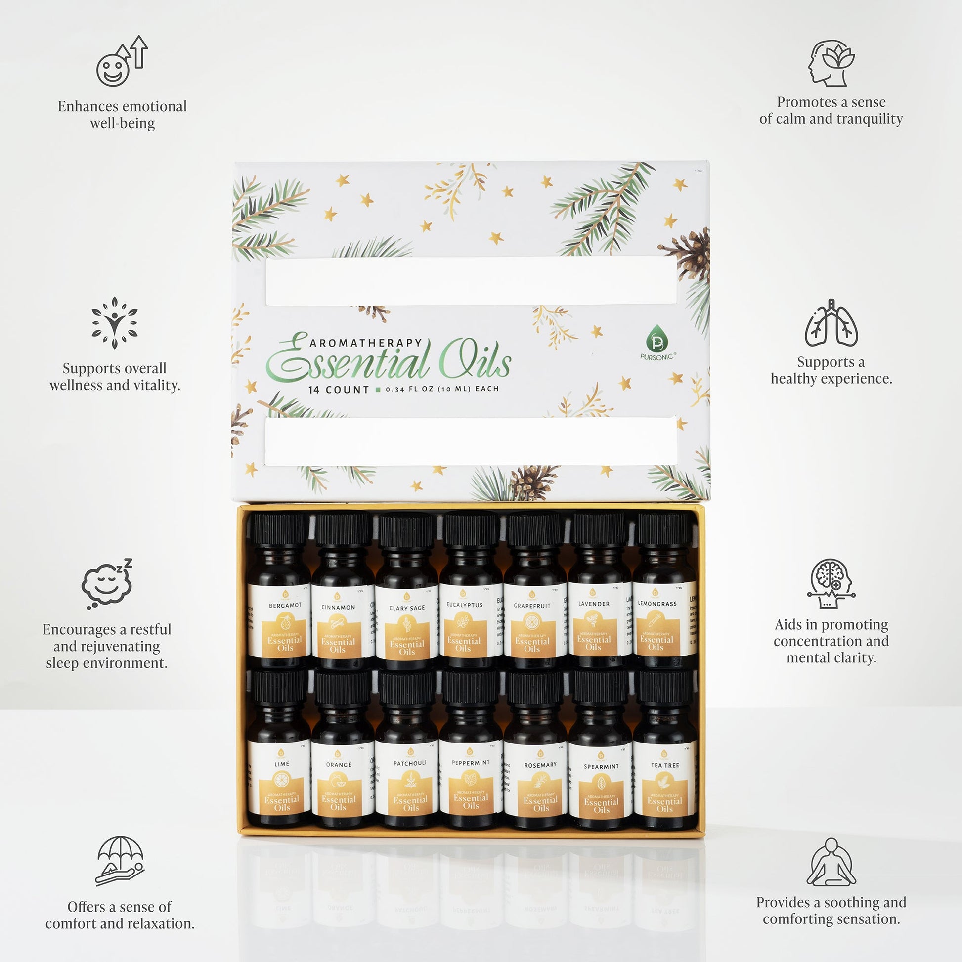 Pursonic Essential Oils Christmas Gift Set – 14-Piece Aromatherapy Collection-1