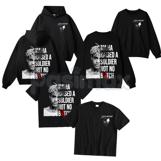 XXXTentacion Hoodie – Mama Raised A Soldier Shirt, Vintage Rapper 2-Sided Graphic T-Shirt & Sweatshirt