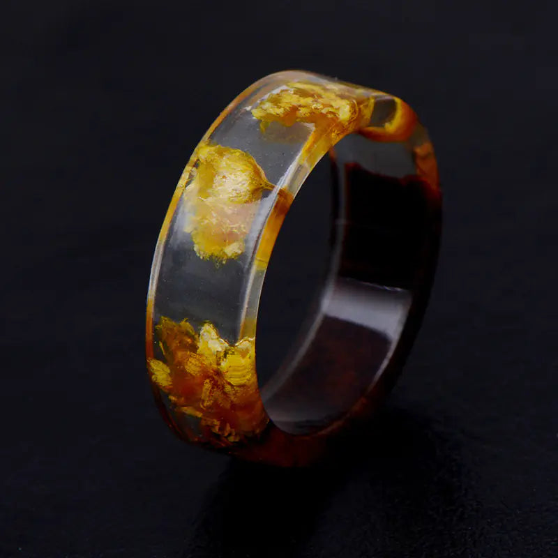 Natural Dried Flower Resin Wood Ring