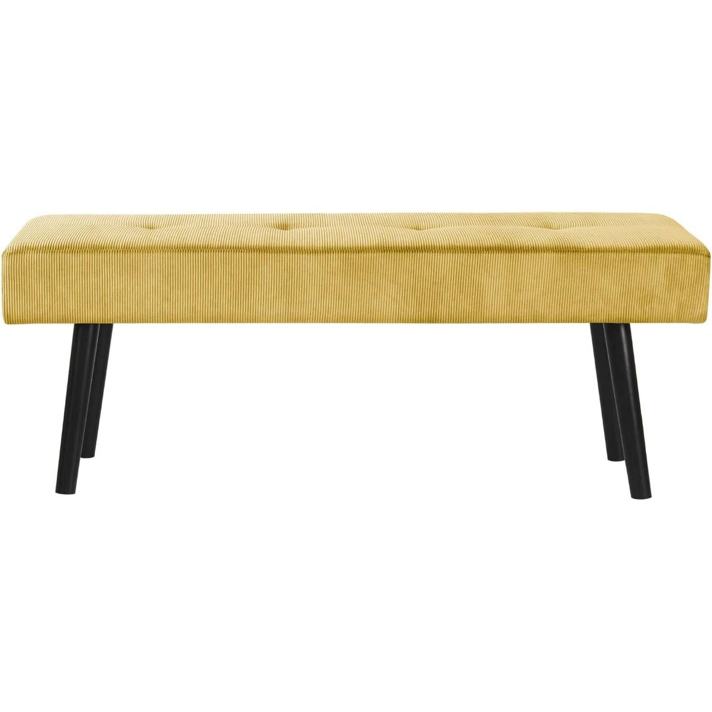 Modern Yellow Corduroy Upholstered End of Bed Bench with Black Metal Legs-3
