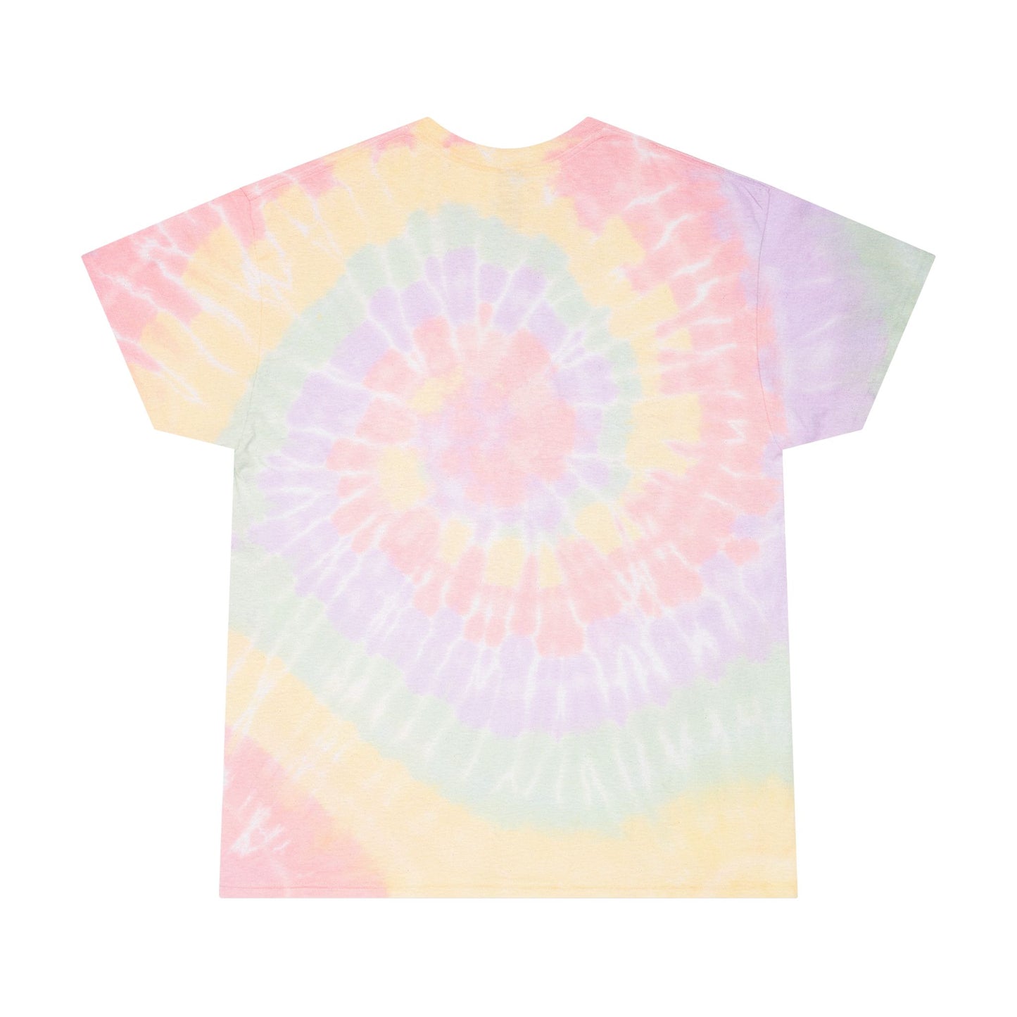 Pastel spiral tie-dye unisex T-shirt featuring soft pink, yellow, lavender, mint, and blue tones on a white background. Casual cotton tee with a vibrant swirl pattern, perfect for summer outfits, music festivals, beach trips, everyday wear, and unique gift ideas.