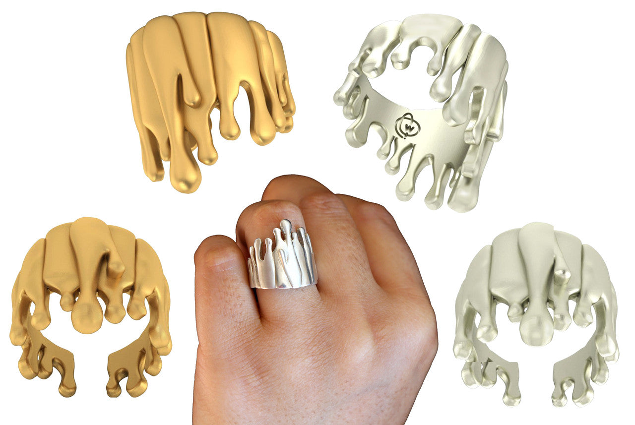 Antonio Wehrli Gravity Paint Drip Ring: Art into Jewelry-Silver & 18K Gold Plate-4