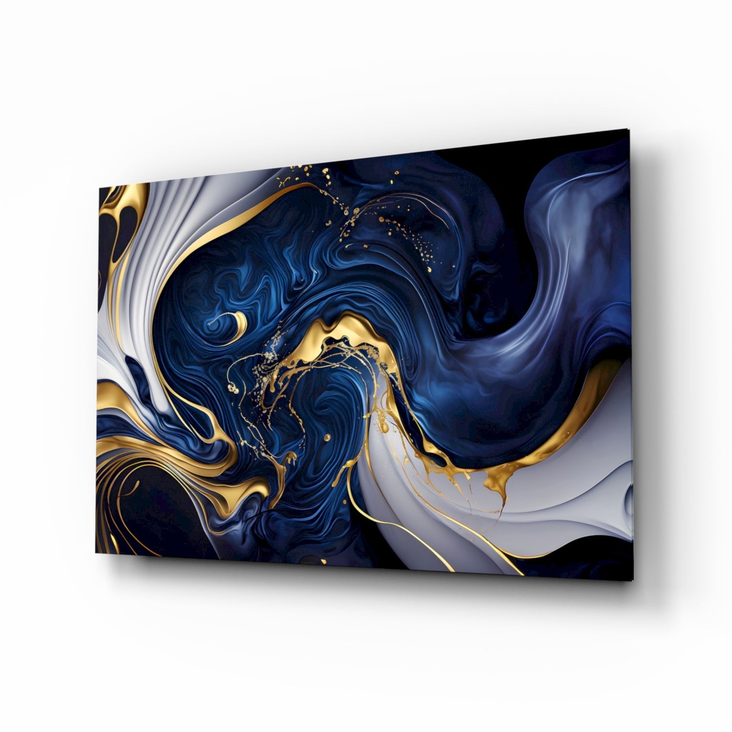 Elegant Gold Swirls on Midnight Blue Glass Wall Art-0