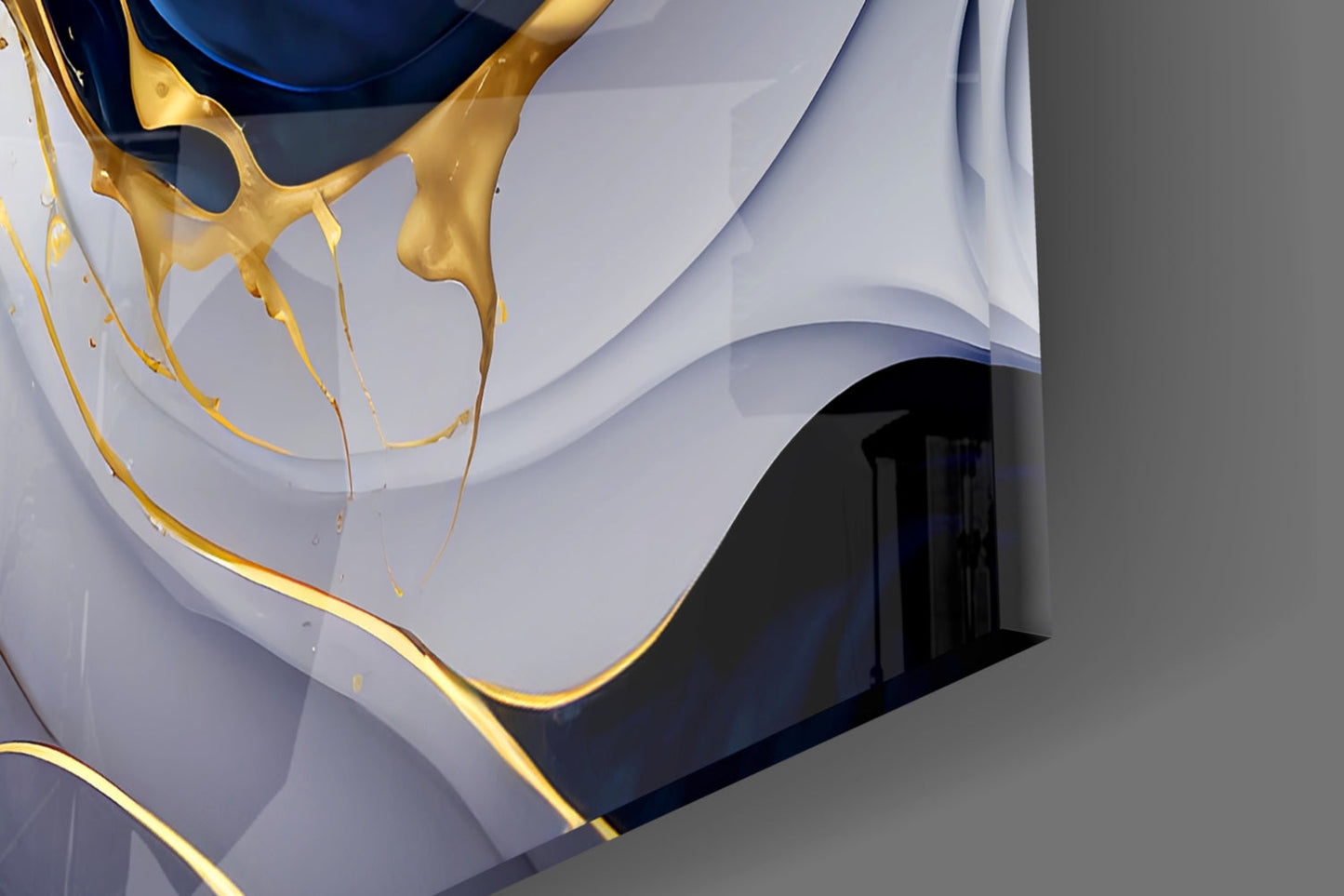 Elegant Gold Swirls on Midnight Blue Glass Wall Art-2